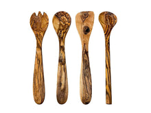 Afbeelding in Gallery-weergave laden, Set van vier olijfhouten keuken spatels. Set salade servers , spatel en kooklepel.