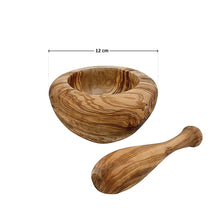 Afbeelding in Gallery-weergave laden, Overzicht foto afmetingen van de olijfhouten vijzel van Olivenholz Erleben